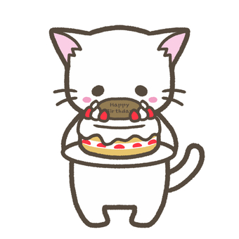 ケーキを持つ白猫 ケーキ,誕生日,お祝い,可愛い,猫,キャット,デフォルメ,動物,ゆるかわ,シンプルのイラスト素材