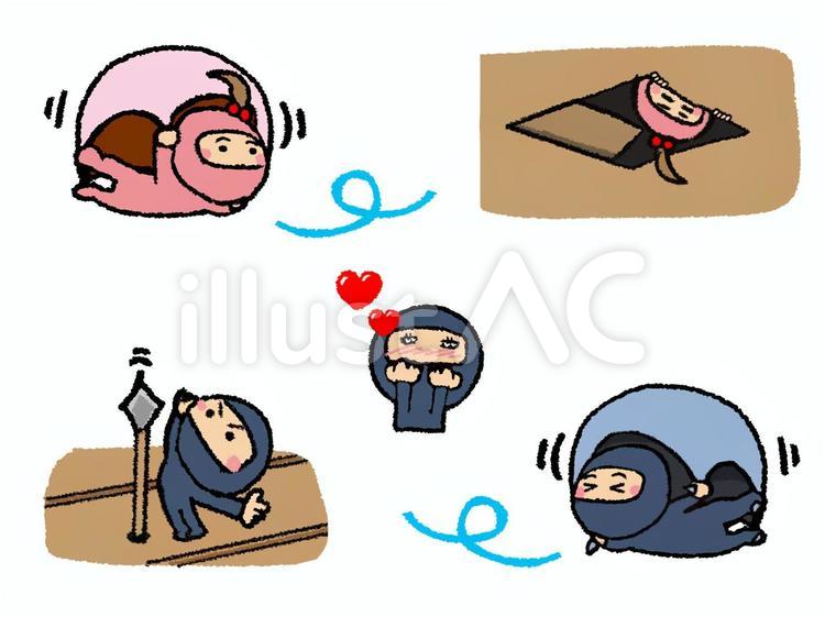 忍者 忍者,ハート,可愛いのイラスト素材