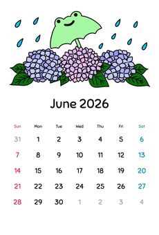 Illustration, calendar, 2026, june, 