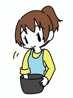 お米を研ぐ女の子 デフォルメ,シンプル,透過,女の子,お米,研ぐ,家事,エプロン,腕まくり,ポニーテールのイラスト素材