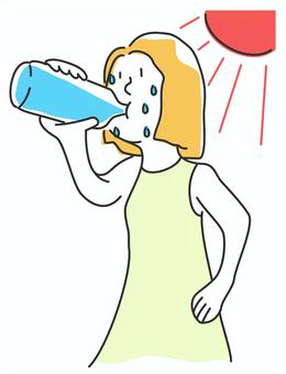 水分補給をしている女性 水分補給,水,飲む,女性,汗,かく,太陽,暑い,夏,熱中症のイラスト素材