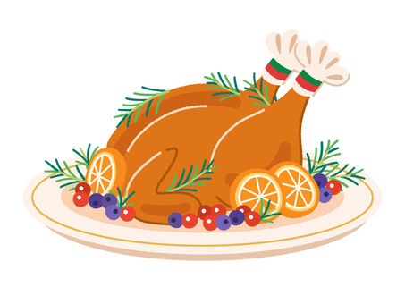 ターキー ターキー,七面鳥の丸焼き,クリスマス,パーティー,チキン,ローストチキン,洋食,鶏肉,伝統料理,ディナーのイラスト素材