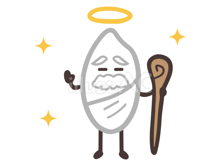 お米の神様のゆるいキャラクター 米,お米,ご飯のイラスト素材