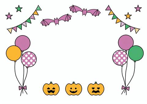 ハロウィンの背景（紫） ハロウィン,背景,フレーム,かぼちゃ,こうもり,風船,三角旗,星,パンプキン,ジャックオランタンのイラスト素材