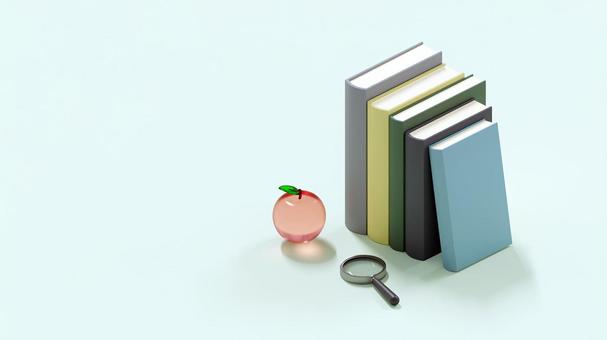 Book, magnifying glass and apple figurine, JPG Book, magnifying glass and apple figurine, , JPG