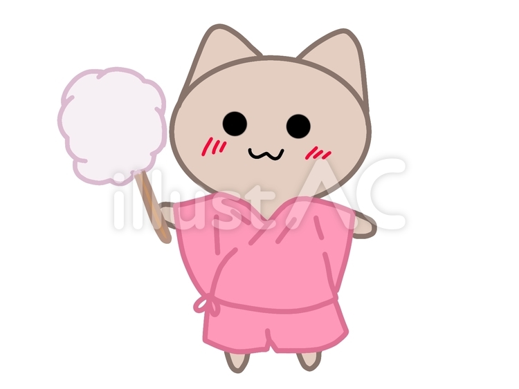 わたあめを食べるネコ ネコ,動物,可愛いのイラスト素材