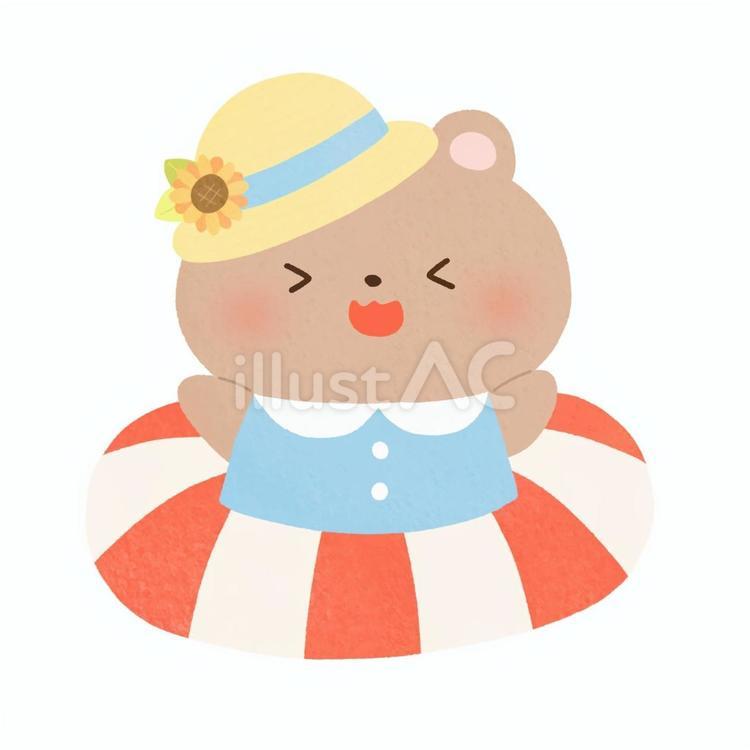 くまと浮き輪 浮き輪,くま,麦わら帽子のイラスト素材
