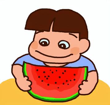 Illustration, watermelon, boy, eat, JPG and PNG