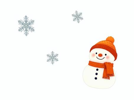 冬の雪の日に雪の結晶を見上げる雪だるま 雪だるま,雪ダルマ,クリスマス,年賀状,マフラー,snowman,雪,結晶,雪の結晶,可愛いのイラスト素材