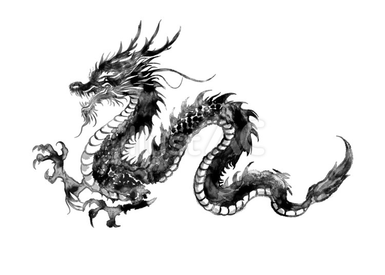 水墨画風のかっこいい龍のイラスト 水墨画,龍,辰年のイラスト素材