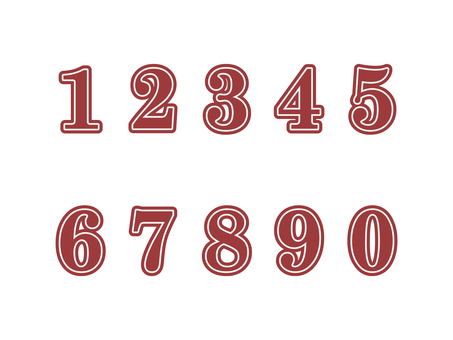 数字（白ライン）02-02 数字,ナンバー,番号,赤,縁,セット,アイコンのイラスト素材