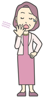  お金持ちマダム-050-全身 おばさん,眠い,退屈,中年,女性,富裕層,マダム,裕福,お金持ち,ミセスのイラスト素材