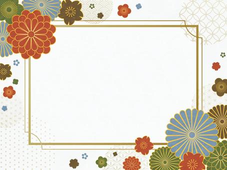 和の花柄のゴールドフレーム  緑,青,赤,花柄,新年,謹賀新年,菊,梅,桜,鹿の子のイラスト素材