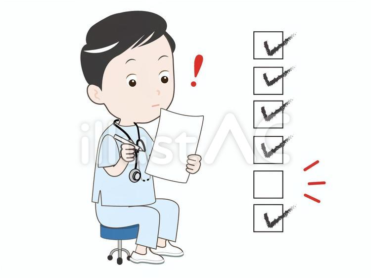 問診表のチェック漏れを見つける 医師,問診票,確認のイラスト素材