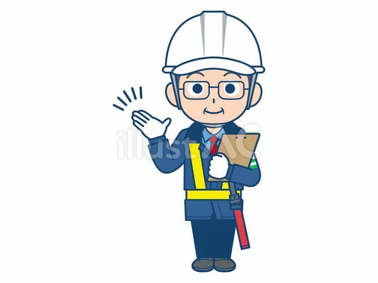 案内する中年の交通誘導員 交通誘導員,男性,中年のイラスト素材