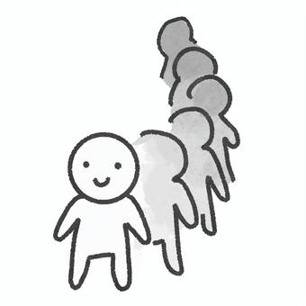 行列に並ぶ人物イラスト(前向き) 人物,人,行列,順番待ち,並ぶ,人々,集団,列,待機,手描きのイラスト素材