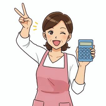 Person with calculator, JPG and PNG Person with calculator, calculator, apron, female, JPG and PNG