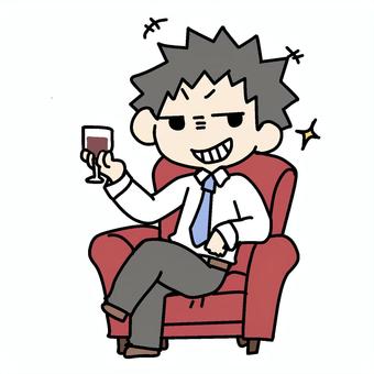 ワイン片手のたくらむ男性 男性,ワイン,たくらむ,悪だくみ,悪行,悪い,顔,悪役,権力者,セレブのイラスト素材