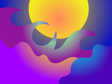 満月　波　あざやか 壁紙,満月,あざやか,神秘的,大胆,象徴的,波,海,大きい,デフォルメのイラスト素材