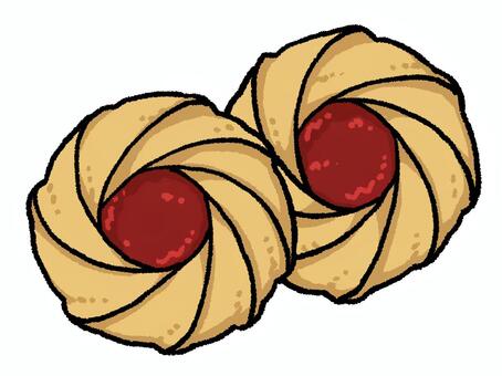 苺ジャムクッキーのイラスト 絞り出し,クッキー,苺,ジャム,手作り,お菓子,焼き菓子,レトロ,かわいい,スイーツのイラスト素材