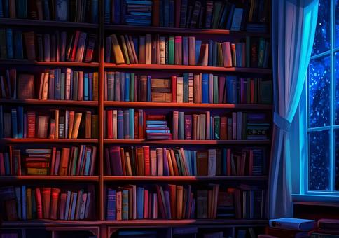 深夜の図書室 本棚と窓辺4