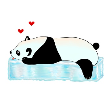 とろけるパンダ　手描き 涼しい,パンダ,氷,冷たい,暑い,かわいい,きれい,手描きのイラスト素材