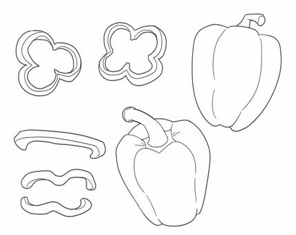 パプリカの線画 食べ物,野菜,ピーマン,パプリカ,食材,植物,線画,塗り絵,カット,細切りのイラスト素材