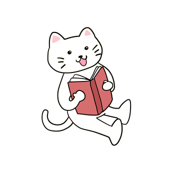 読書する白猫 キャラ,ポップ,かわいい,本,読書,白猫,猫,ねこ,図書館,本屋のイラスト素材