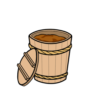 樽に入った味噌 味噌,淡色,樽,調味料,シンプル,手描き,手書き,イラスト,カット,イメージのイラスト素材