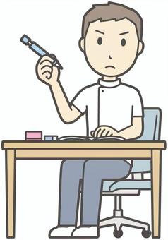  理学療法士男-125-全身 勉強,理学療法士,整体師,白衣,医療,病院,柔道整復師,カイロプラクティック,鍼灸師,マッサージ師のイラスト素材