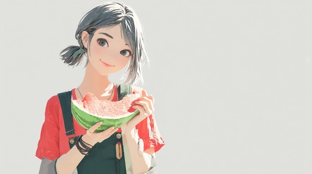 スイカを持つ笑顔の女の子