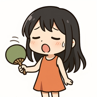 暑くてうちわであおぐ女の子 暑くてうちわであおぐ女の子 うちわ,女の子,ちびキャラのイラスト素材