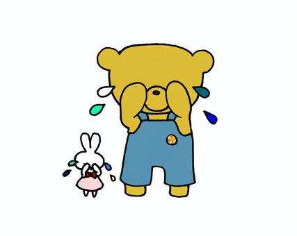 Illustration, cry, bear, rabbit, 