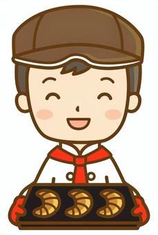 パンを焼くパン屋の男性 パン屋,パン屋さん,パン,ベーカリー,店員,従業員,スタッフ,コック,料理人,調理師のイラスト素材