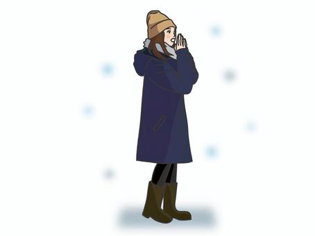 雪降る中にたたずむ女性 雪,冬,寒い,防寒,女性のイラスト素材