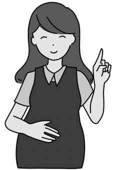 Pregnant woman office worker pointing black and white, employee, uniform, clerk, JPG and PNG