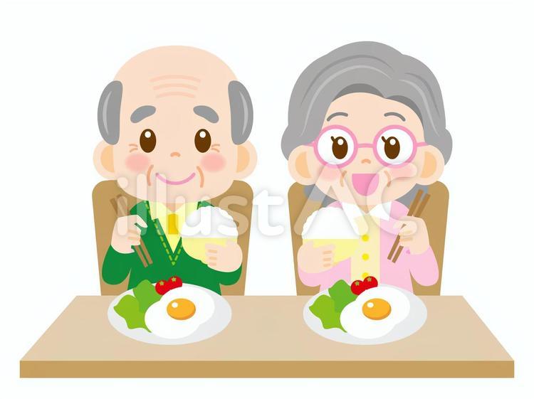 朝食を食べるシニアの夫婦の素材＿ベクター 食事,朝ごはん,高齢者のイラスト素材