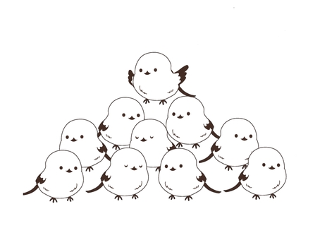 シマエナガ集合 シマエナガ,かわいい,鳥,白,群れ,飛ぶのイラスト素材