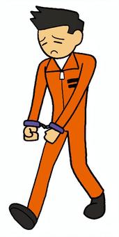 受刑者　イラスト 悲しむ,男性,受刑者,手錠,黒色,髪,くつ,オレンジ色,囚人服,背景のイラスト素材