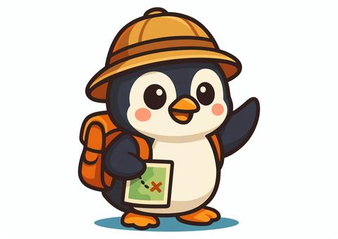 探検するペンギンのキャラクターイラスト