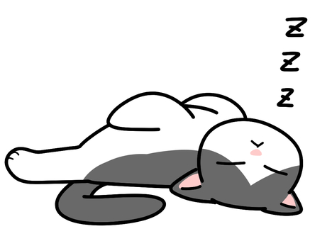 寝るぶち猫 ぶち猫,ハチワレ,寝る,猫,動物,ペット,かわいい,手描き,デフォルメのイラスト素材