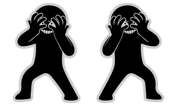 にやけ顔の悪人Ｍ指の隙間から見る 悪人,にやける,悪,悪役,悪意,嘲笑,あざけ笑い,悪行,いたずら,ずるのイラスト素材