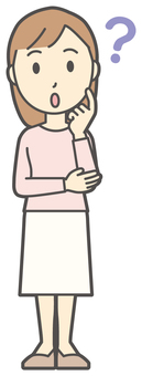  ロングヘア女性-129-全身 はてな,女性,女の子,人物,かわいい,考える,疑問,不思議,質問,困るのイラスト素材