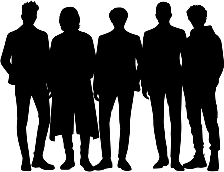 男性グループのシルエット 男性グループ,アイドル,5人組,シルエット,ダンスユニット,ボーカルグループ,バンド,パフォーマー,ライブ,イベントのイラスト素材
