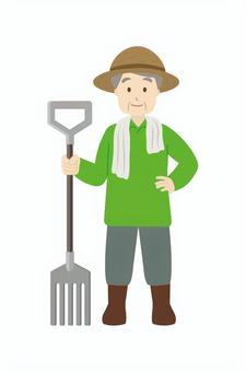 農家の人14 農家,男性,農業,おじいさん,人物,農作業,畑仕事,全身,正面,笑顔のイラスト素材