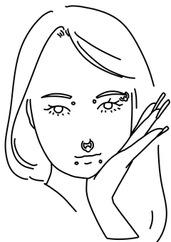顔にピアスだらけ女性　線画 ピアス,おしゃれ,女性,大量,線画のイラスト素材