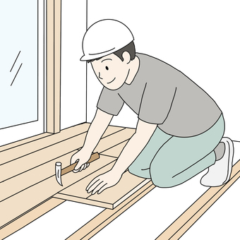 フローリング張り工事をする作業員 フローリング,工事,床施行,大工,作業員,職人,フロア,張り替えのイラスト素材