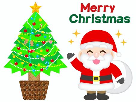 サンタとクリスマスツリーのイラスト素材4 サンタとクリスマスツリーのイラスト素材4 サンタクロース,クリスマスツリー,人物,クリスマス,挨拶,ヒゲ,老人,男性,プレゼント,モミの木のイラスト素材