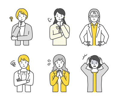 困った表情の女性ビジネスパーソン 人物,女性,ビジネスパーソン,ビジネスウーマン,コンサルタント,疑問,悩む,ため息,心配,不安のイラスト素材