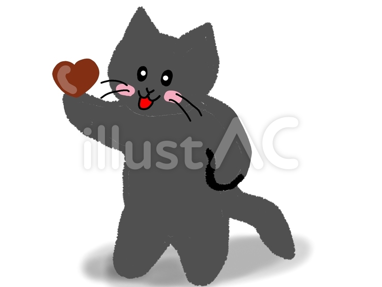 チョコをもらって喜んでいる黒猫 黒猫,チョコレート,バレンタインのイラスト素材